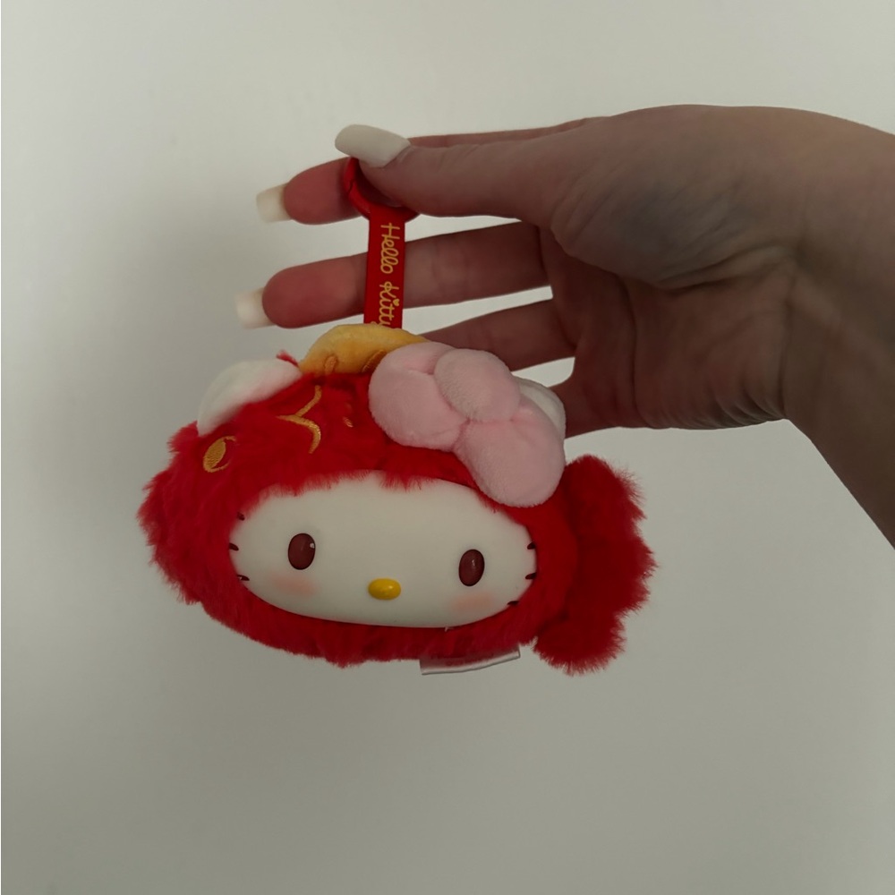 Hello Kitty Red Plush Keychain with Pink Bow Accent